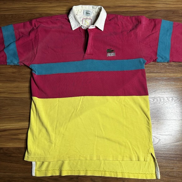 Vintage Izod Lacoste Rugby Polo Shirt Men's Small Teal Colorblock Striped Y2K - Picture 2 of 9